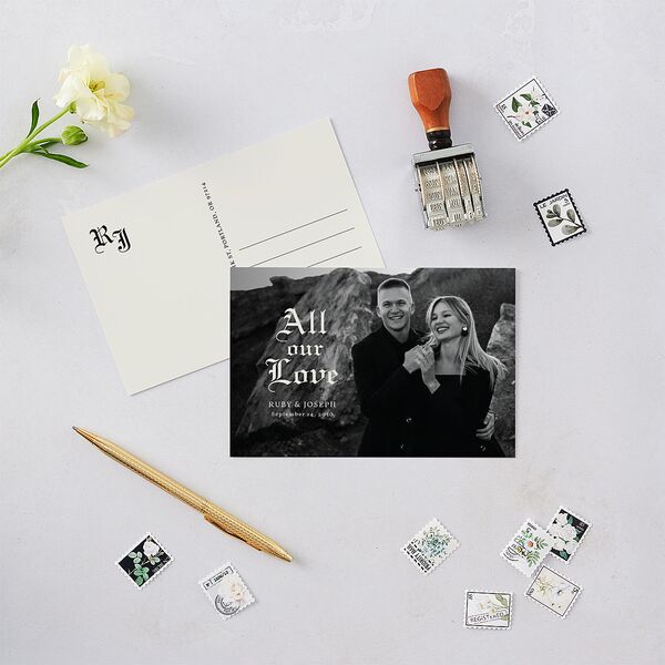 Minimalist Gothic Typography Photo Thank You Postcards Midnight