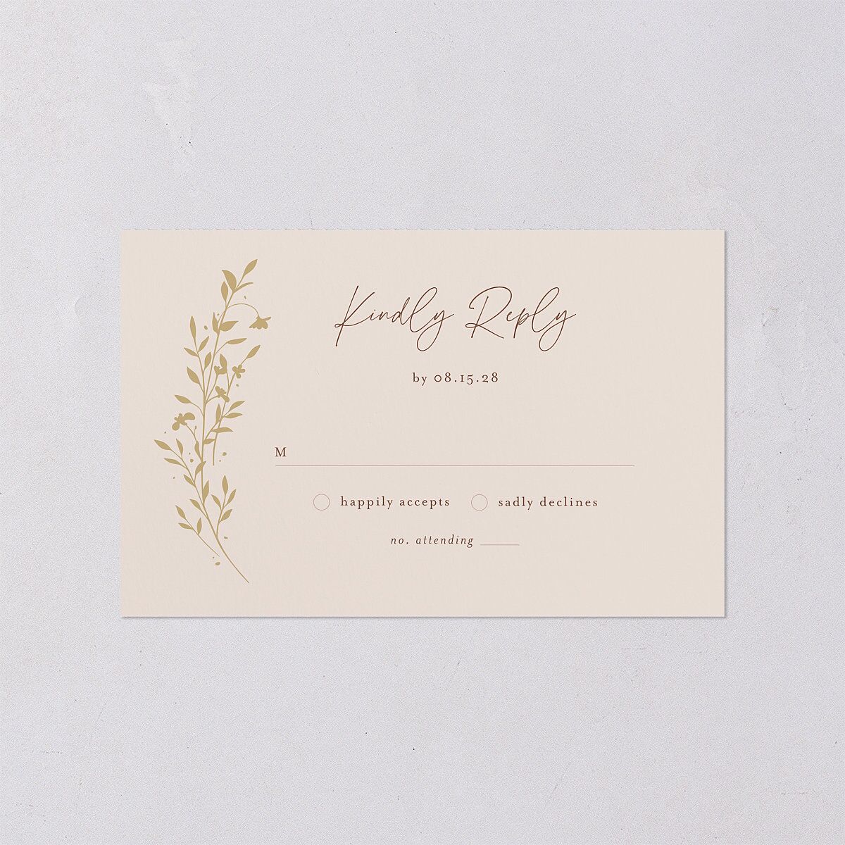 Oval Garland All-in-One Wedding Invitations Sepia Signature Light Both Recipient and Return Addresses No