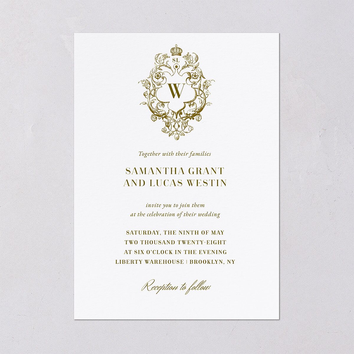Ornate Vintage Crest Wedding Invitations Umber Signature Blank No Standard