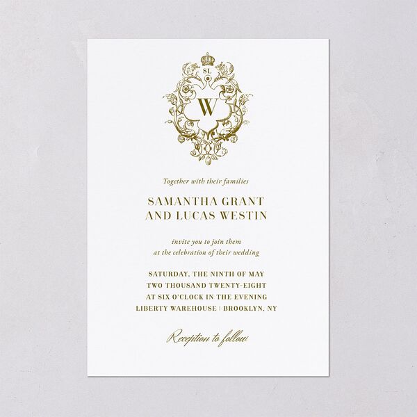 Ornate Vintage Crest Wedding Invitations Umber Signature Blank No Standard