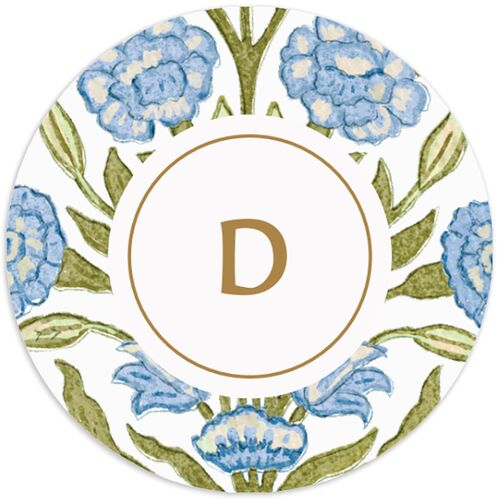Indian Botanical Blooms Wedding Stickers French Blue Circle