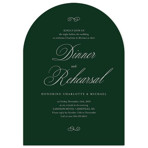 Classic Romantic Photo Rehearsal Dinner Invitations Emerald Signature Blank Arch