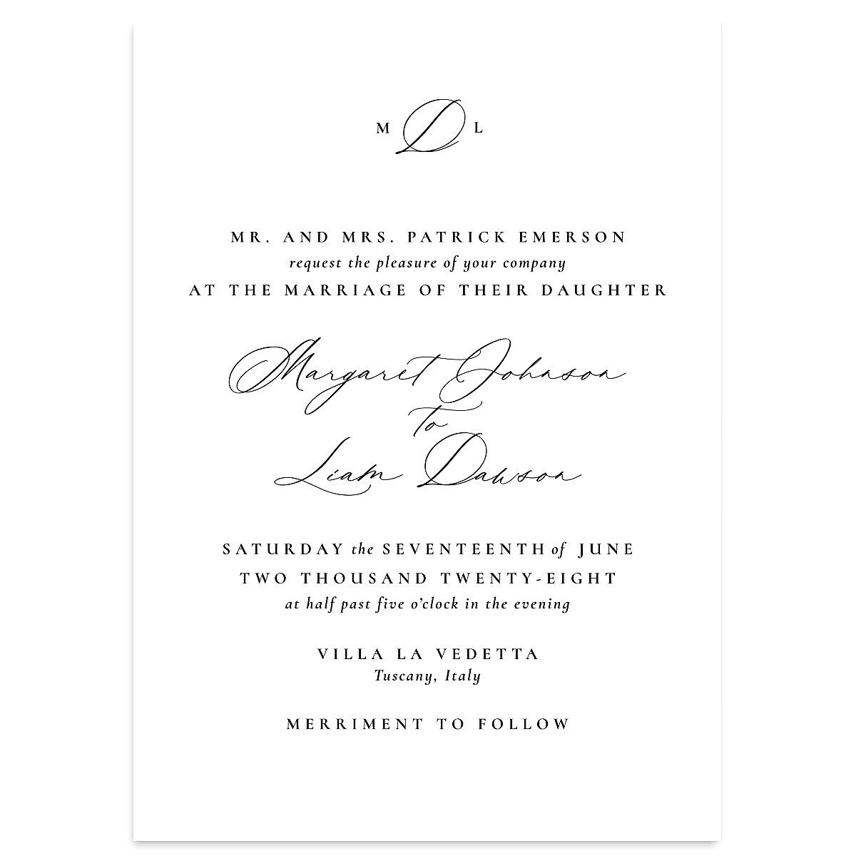 Black Tie Initial Wedding Invitations