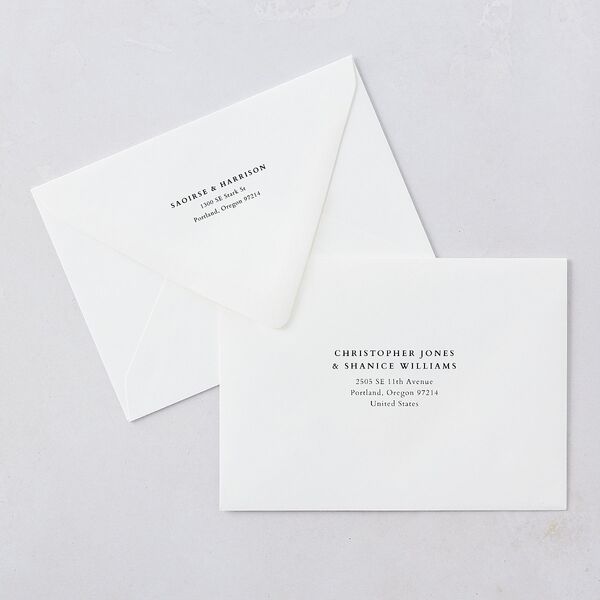 Elegant Editorial Page Wedding Invitation Euro Envelopes Champagne White Both Recipient and Return Addresses Luxe Signature