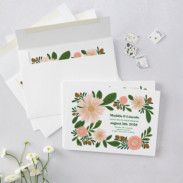 Retro Bloom Wedding Invitations Scottish Green Signature Blank No Standard