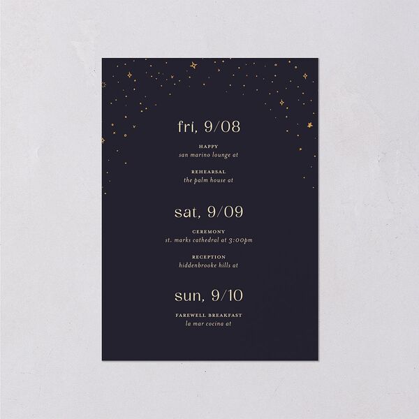 Celestial Galaxy Wedding Event Detail Cards Dark Navy Signature Standard
