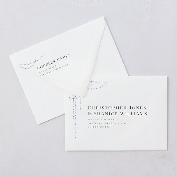 Enchanted Evening Rehearsal Dinner Invitation Euro Envelopes White Luxe Dark Navy Both Recipient and Return Addresses