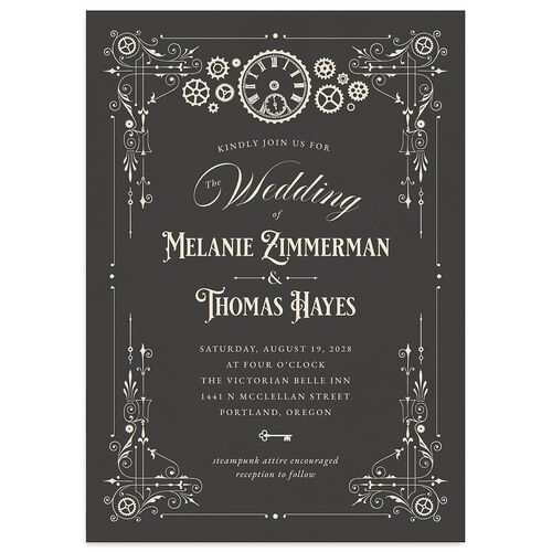 Steampunk Vintage Wedding Invitations Charcoal Signature Blank No Standard