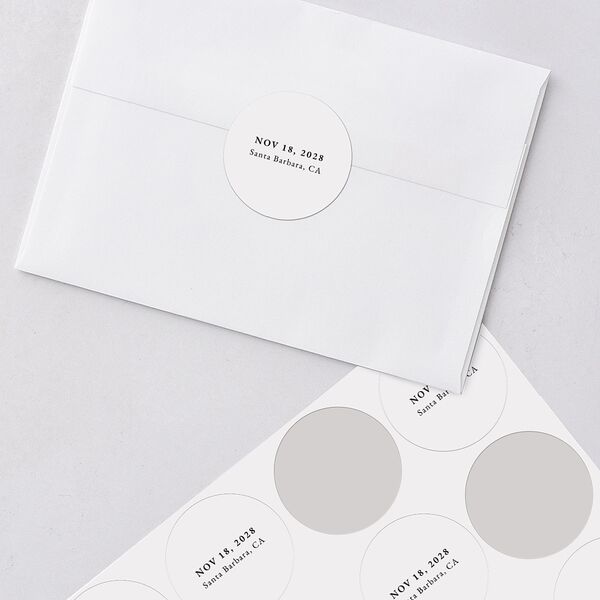 Vertical Names Wedding Stickers Pure White Circle
