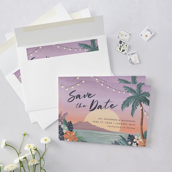 Vintage Island Save The Date Cards Rose Gold Signature smooth Blank No Standard