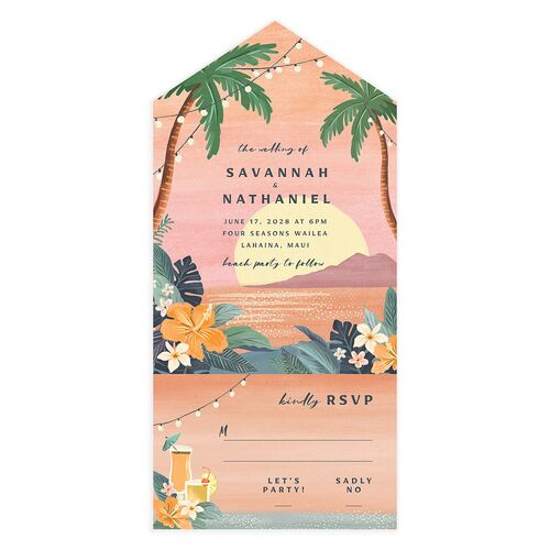 Vintage Hawaiian Island All-in-One Wedding Invitations Cinnamon Signature Light Both Recipient and Return Addresses No
