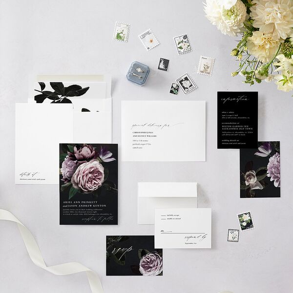 Modern Rose Wedding Invitations Plum Signature Blank No Standard