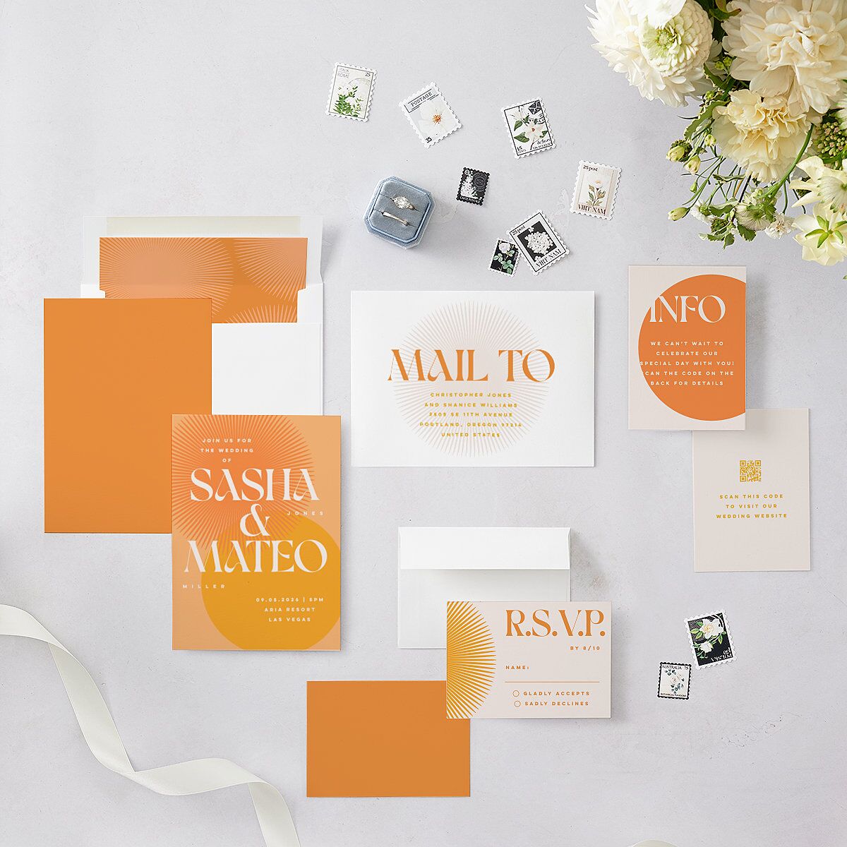 Retro Sunburst Wedding Invitations Pumpkin Signature Blank No Standard