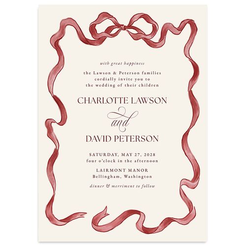 Vintage Bow Wedding Invitations Maroon Signature Blank No
