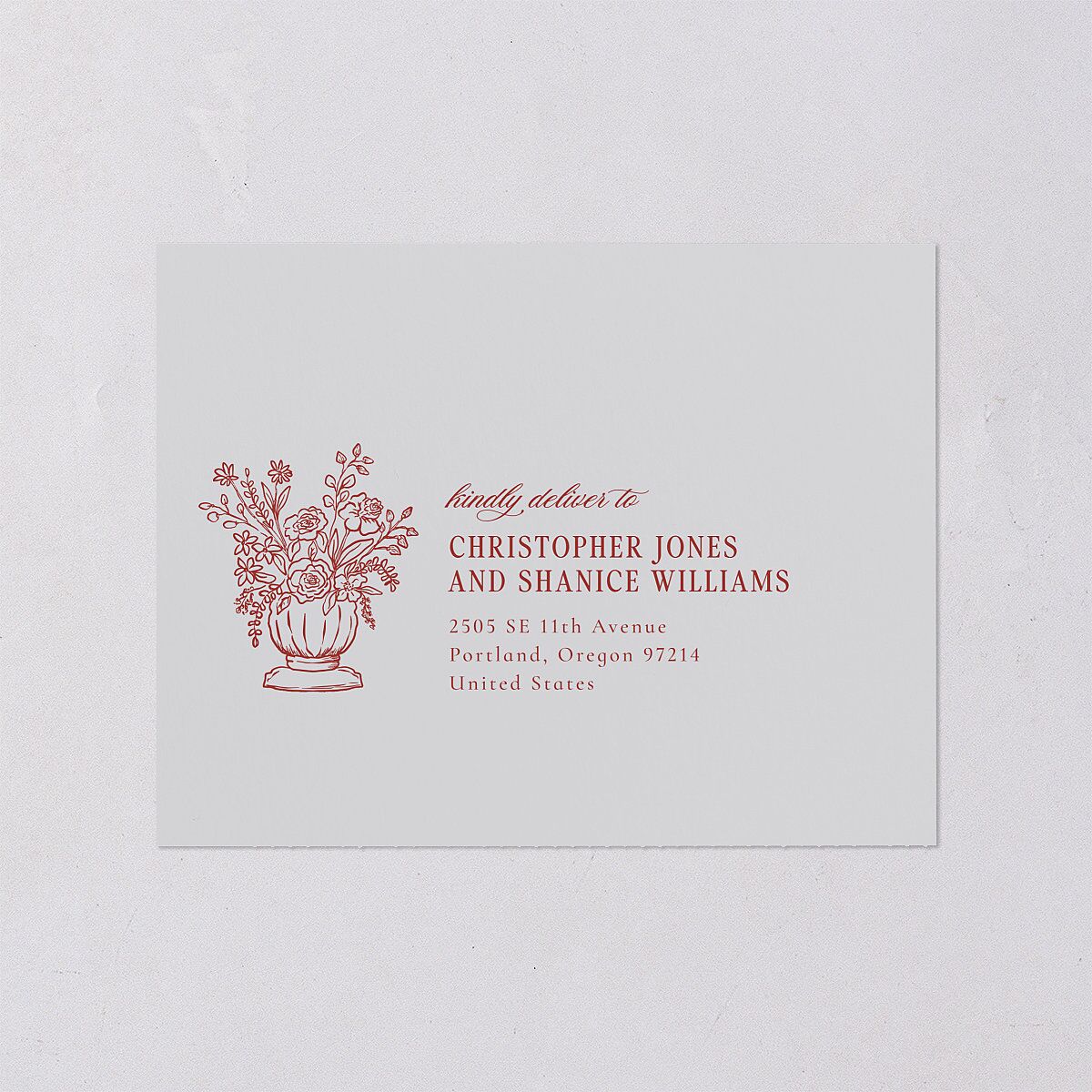 Vintage Vase All-in-One Wedding Invitations Burgundy Signature Light Both Recipient and Return Addresses No