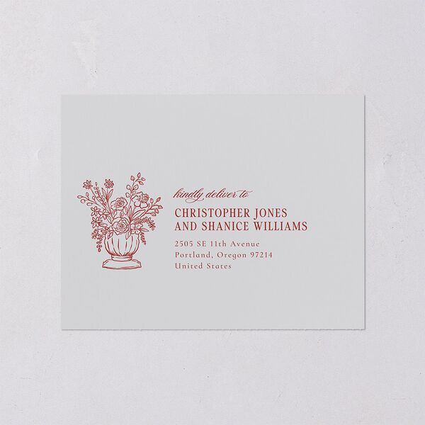Vintage Vase All-in-One Wedding Invitations Burgundy Signature Light Both Recipient and Return Addresses No