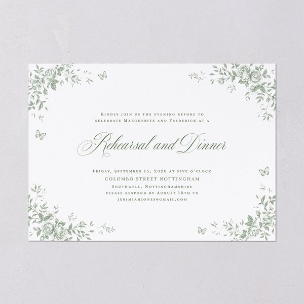 Elegant Rose Crest Rehearsal Dinner Invitations Deep Olive Signature Blank Standard