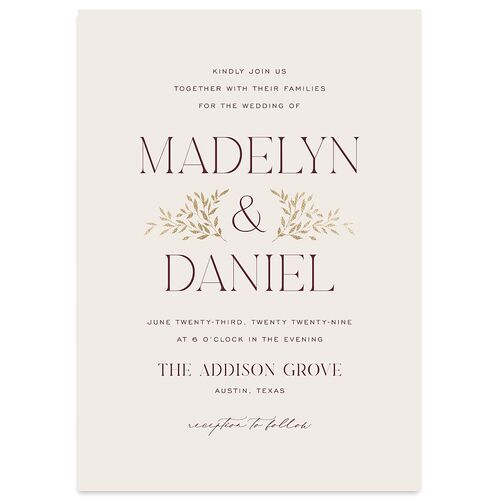 Ampersand Greenery Foil Wedding Invitations Gold Merlot Signature Blank No Standard