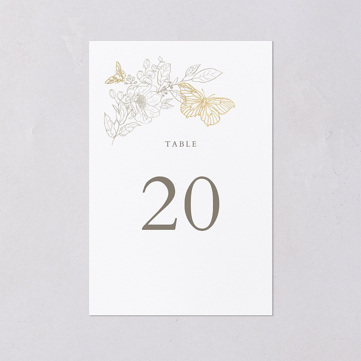 Butterfly Botanical Foil Table Numbers Gold Pure White Signature