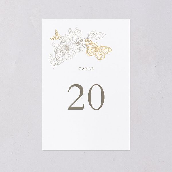 Butterfly Botanical Foil Table Numbers Gold Pure White Signature