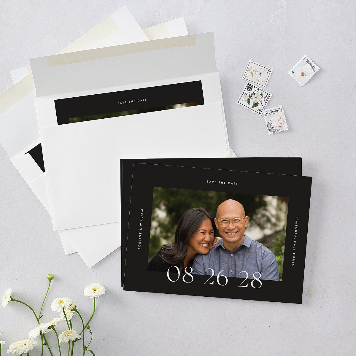 Border Date Save the Date Cards Licorice Signature smooth Blank No