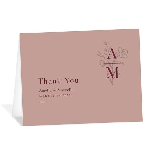 Rustic Monogram Thank You Cards Dusty Rose