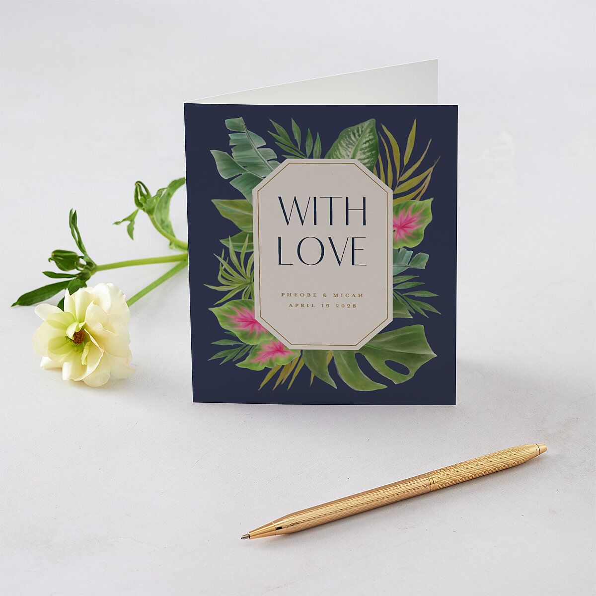 Hawaiian Tropical Monstera Frame Thank You Cards Moody Blue