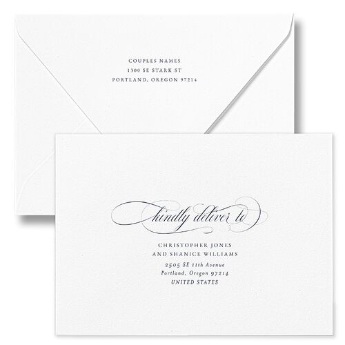 Exquisite Calligraphy Wedding Invitation Euro Envelopes White Luxe French Blue Recipient Address Signature