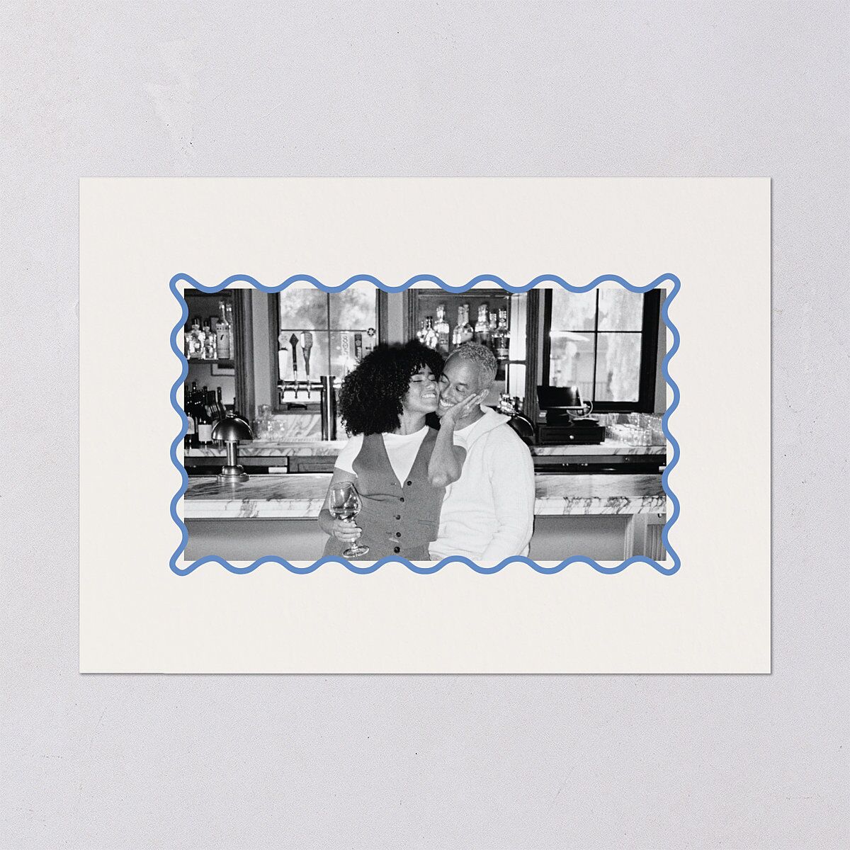Wavy Frame Photo Rehearsal Dinner Invitations Sea Blue Signature Blank Standard