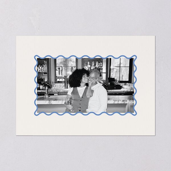 Wavy Frame Photo Rehearsal Dinner Invitations Sea Blue Signature Blank Standard