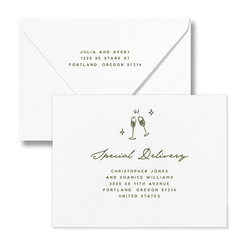 Hand Drawn Cake Save the Date Petite Card Euro Envelopes White Dark Camo Both Recipient and Return Addresses Luxe Signature