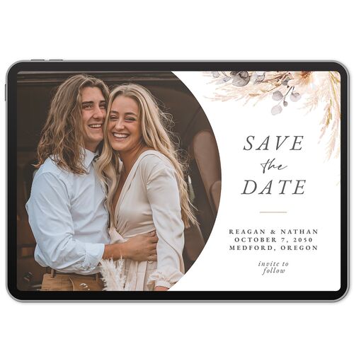 Bohemian Floral Hoop Digital Save the Date Cards Camel Concrete Lets Celebrate Standard