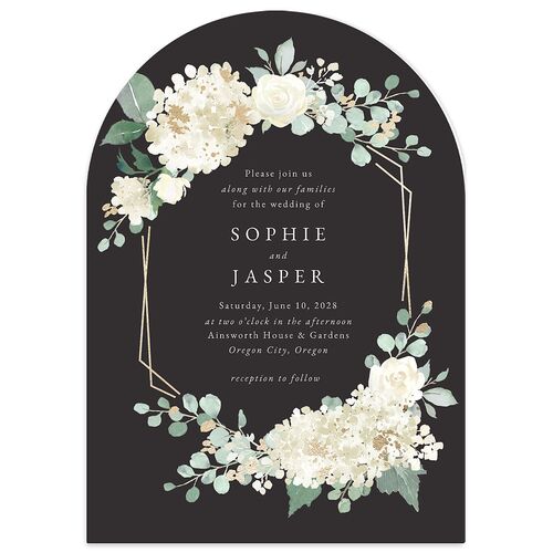 Gilded Hydrangea Wedding Invitations Gold Charcoal Signature Blank No Arch