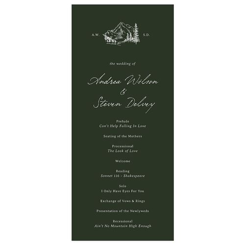 Elegant Mountain Monogram Wedding Programs Dark Green Signature