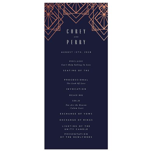 Diamond Deco Wedding Programs Rose Gold Navy Signature