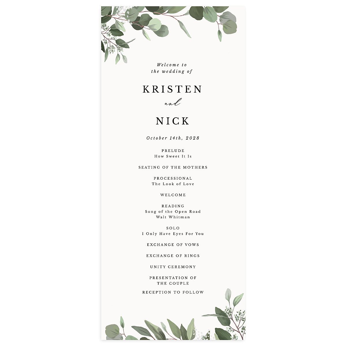 Eucalyptus Frame Wedding Programs