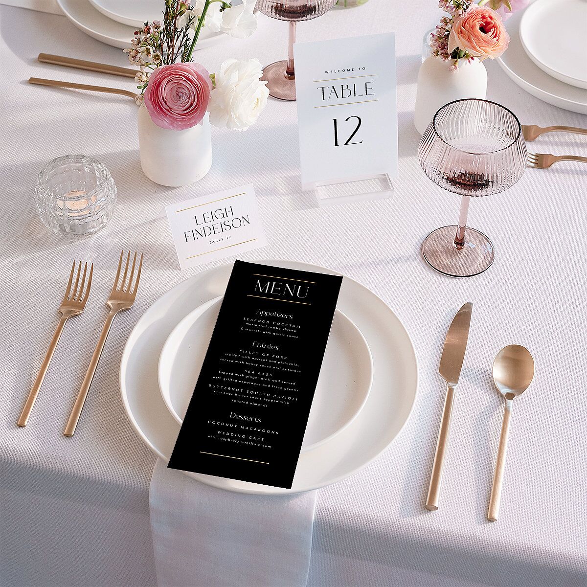 Estate Place Cards Gold Pure White Signature