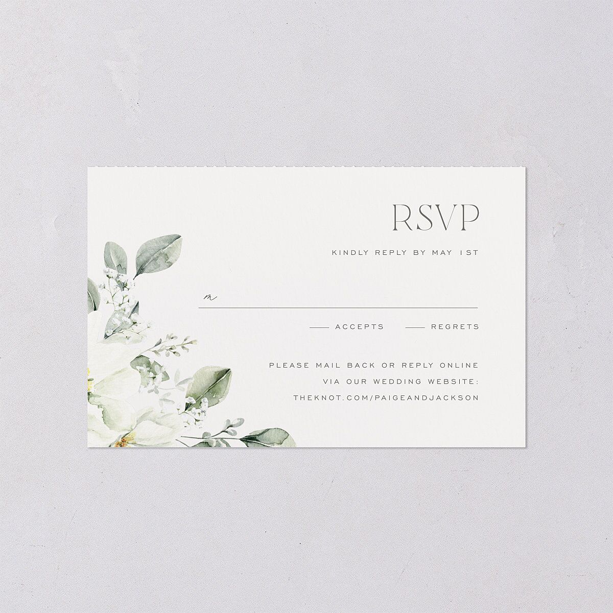 Elegant Pastel Floral All-in-One Wedding Invitations Pure White Signature Light Both Recipient and Return Addresses No