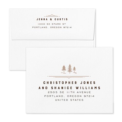 Iconic Mountain Save the Date Magnet Envelopes White Deep Bronze Both Recipient and Return Addresses Signature Standard