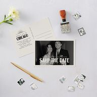 Vintage Art Deco Photo Save the Date Postcards Off-White