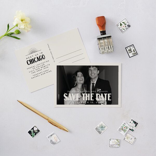 Vintage Art Deco Photo Save the Date Postcards Off-White