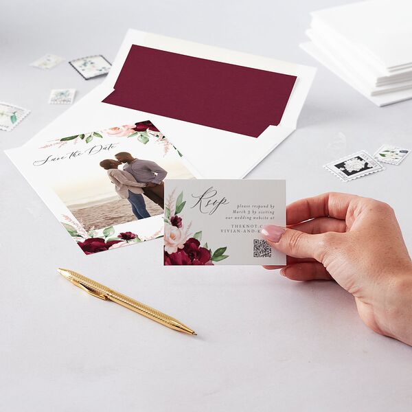 Beloved Floral QR Code RSVP Cards Dark Berry Signature Standard