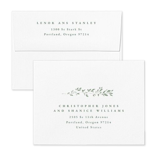 Foliage Accent Save the Date Magnet Envelopes Thyme White Both Recipient and Return Addresses Signature Standard