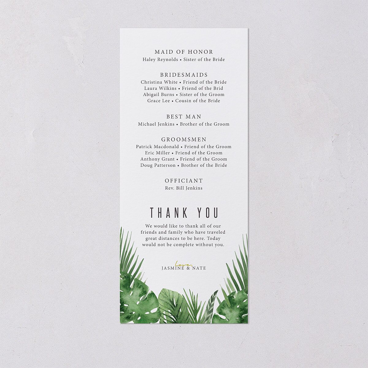 Tropical Leaves Wedding Programs Scottish Green Signature