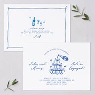 Hand Drawn Cake Engagement Party Invitations French Blue Signature Blank Standard