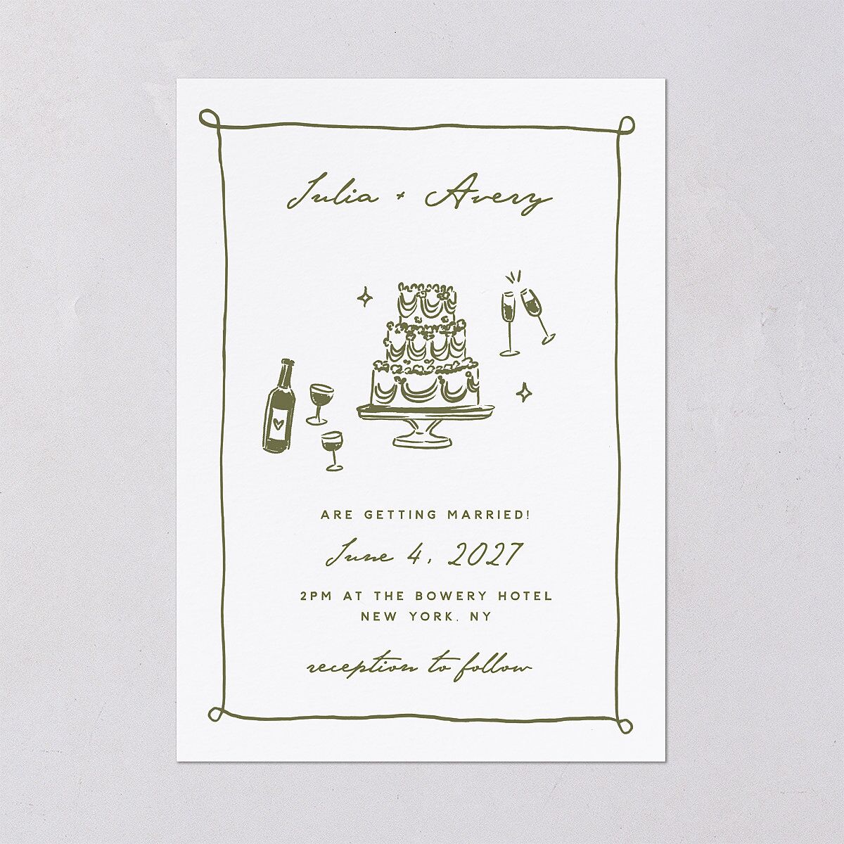 Hand Drawn Cake Wedding Invitations Dark Camo Signature Blank No Standard