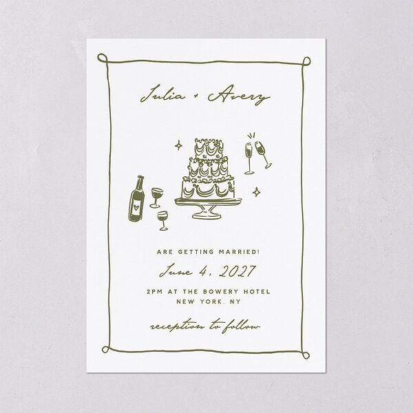 Hand Drawn Cake Wedding Invitations Dark Camo Signature Blank No Standard
