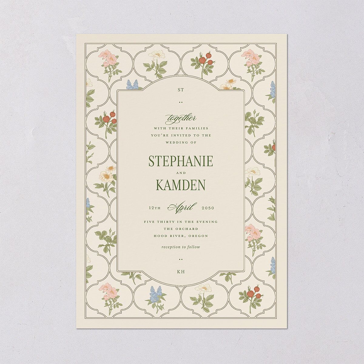 Floral Vintage Lattice Wedding Invitations Champagne Signature Blank No Standard