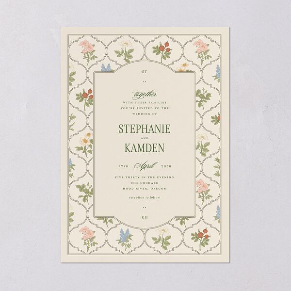 Floral Vintage Lattice Wedding Invitations Champagne Signature Blank No Standard
