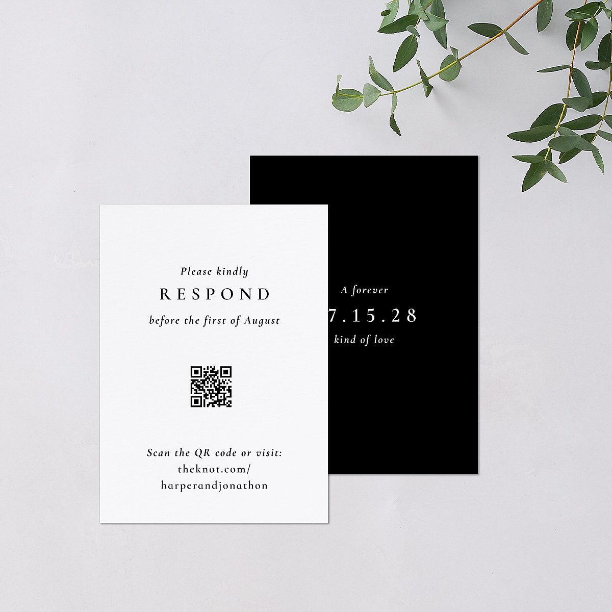 Editorial Monogram Photo QR Code RSVP Cards Pure White Signature